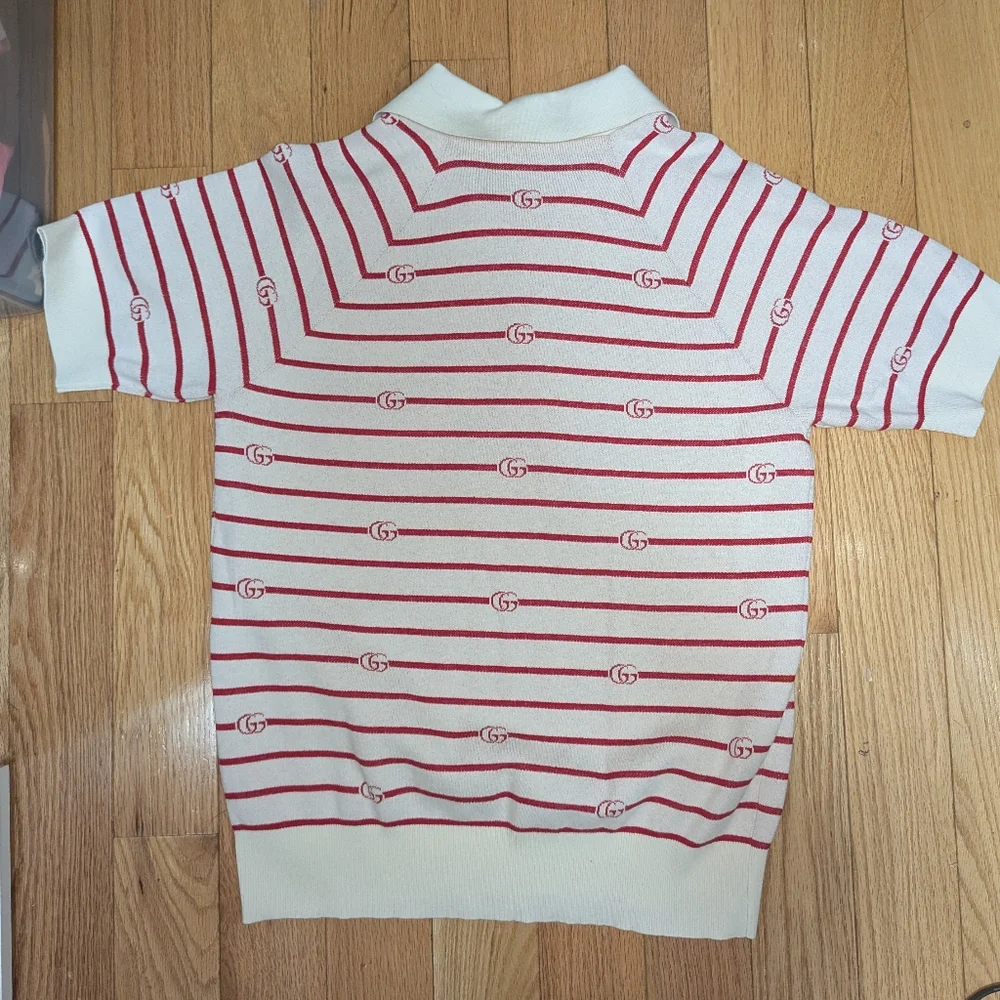 14. NWOT GUCCI GG STRIPE KNITTED POLO
